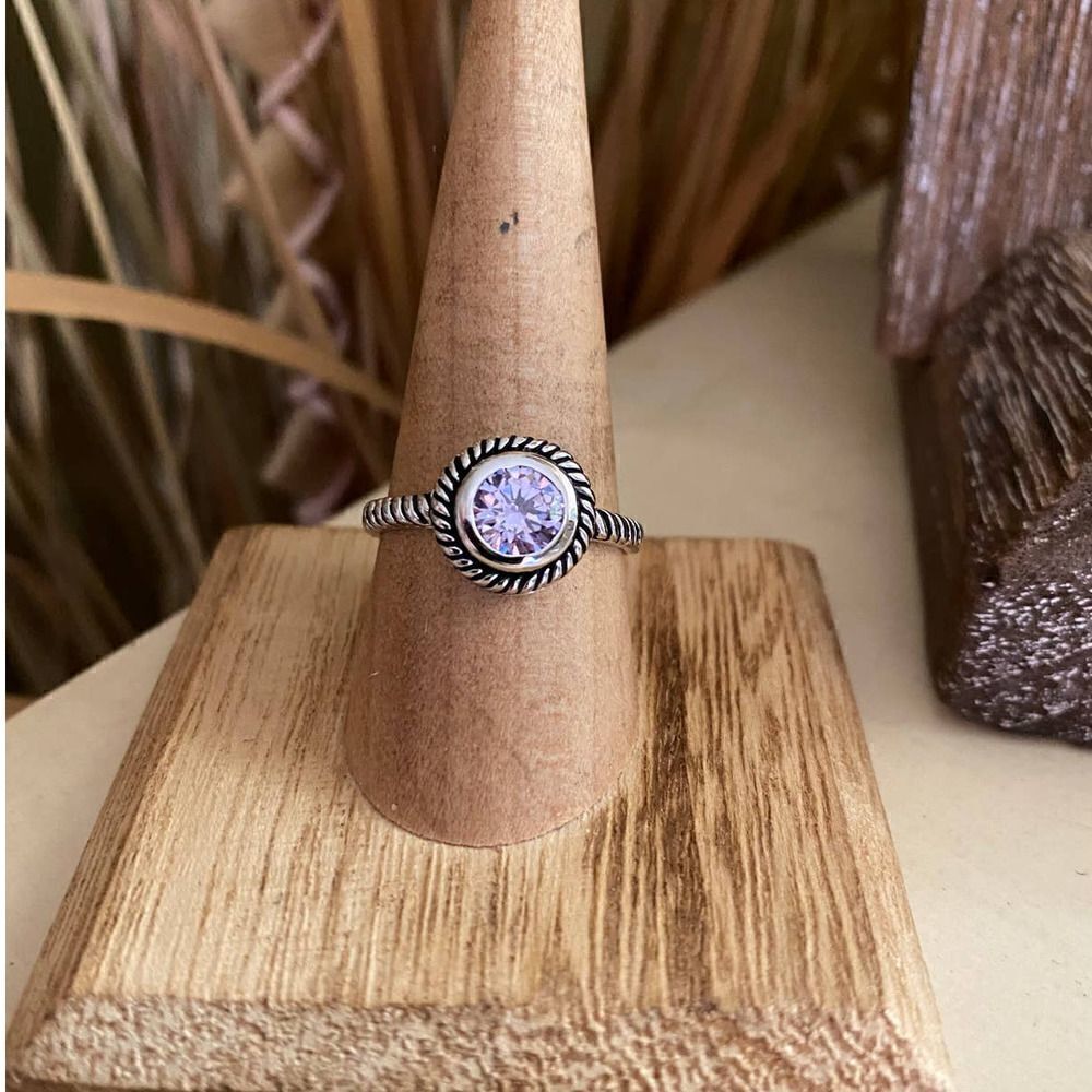 Amethyst CZ Sterling Silver Solitaire Ring